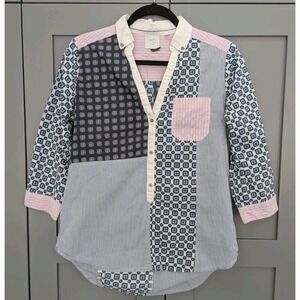 Anthropologie HD in Paris collared 3/4 sleeve multicolor patchwork blouse US 4